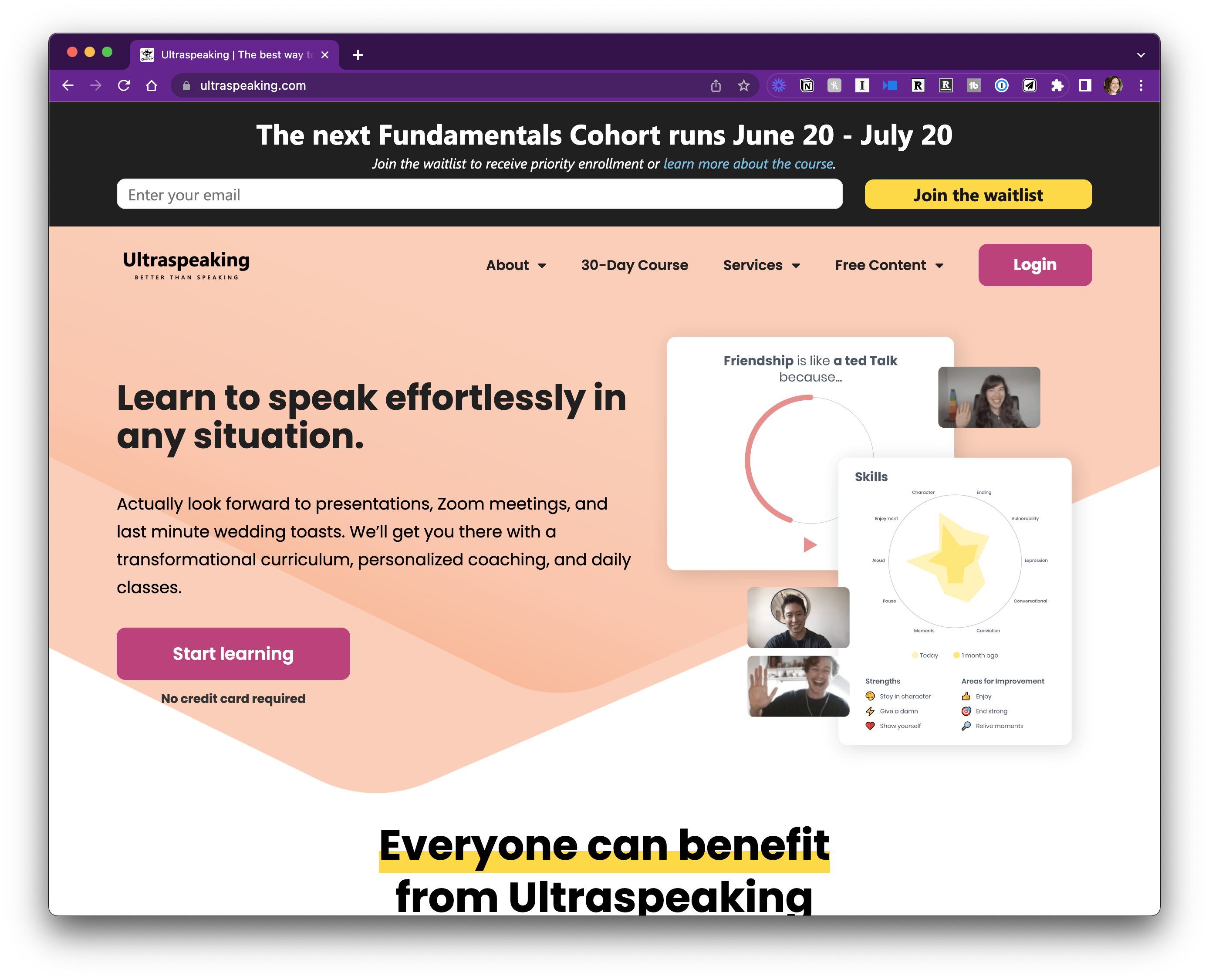 Ultraspeaking's sales page.