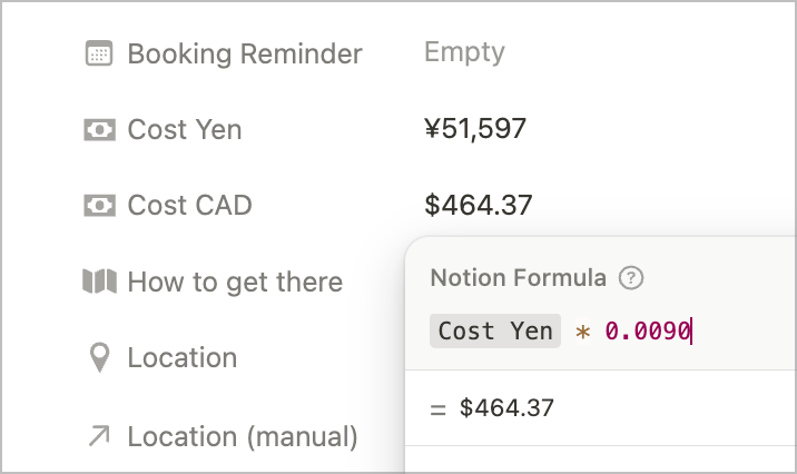 travel itinerary on notion