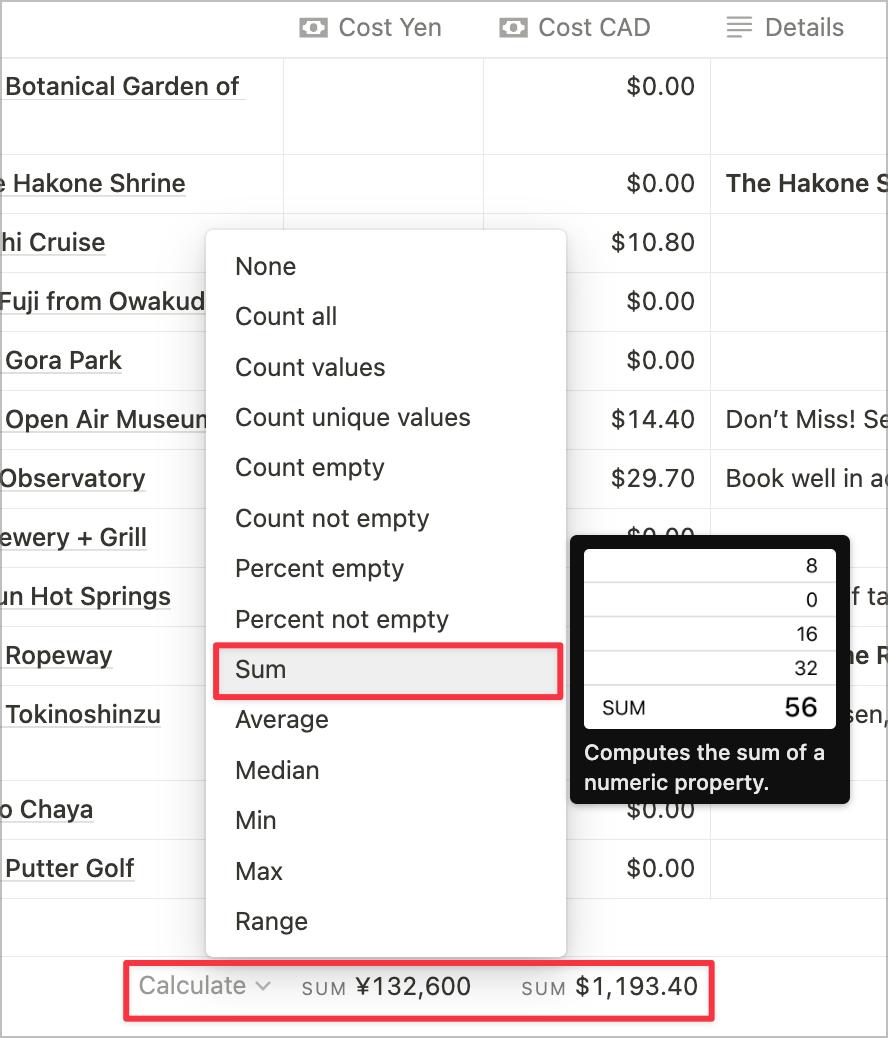 travel itinerary on notion